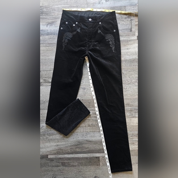 🩷🩵Sundance Black Embroidered Paisley Skinny Nightfall Velveteen Pant Size 4💜 - Picture 5 of 10
